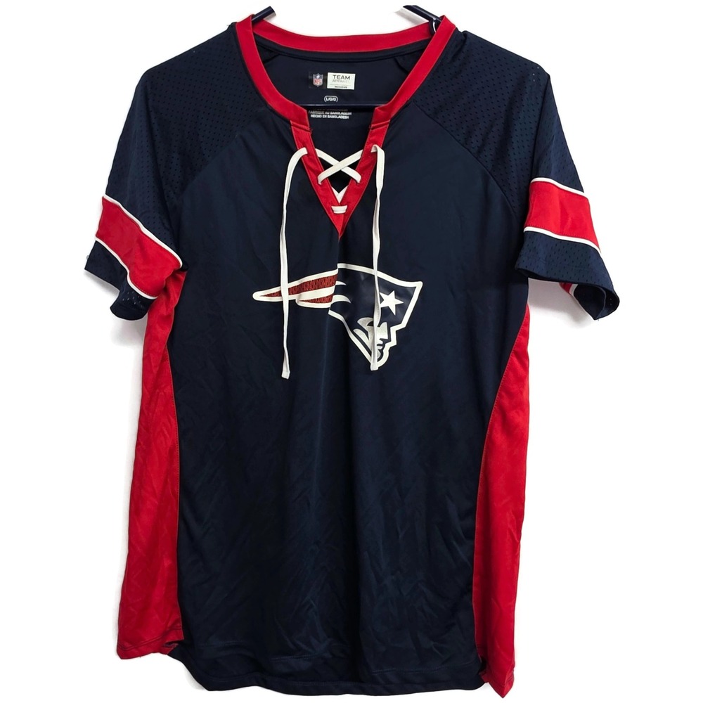 NFL Team Apparel New England Patriots Womens Lace Up Jersey Top Navy Blue Large